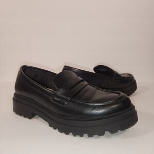 A NEW DAY Platform Loafer Womens 9W Black Faux Leather Chunky Lug Sole Goth Emo